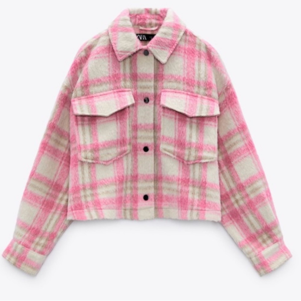 Zara pink plaid cropped jacket